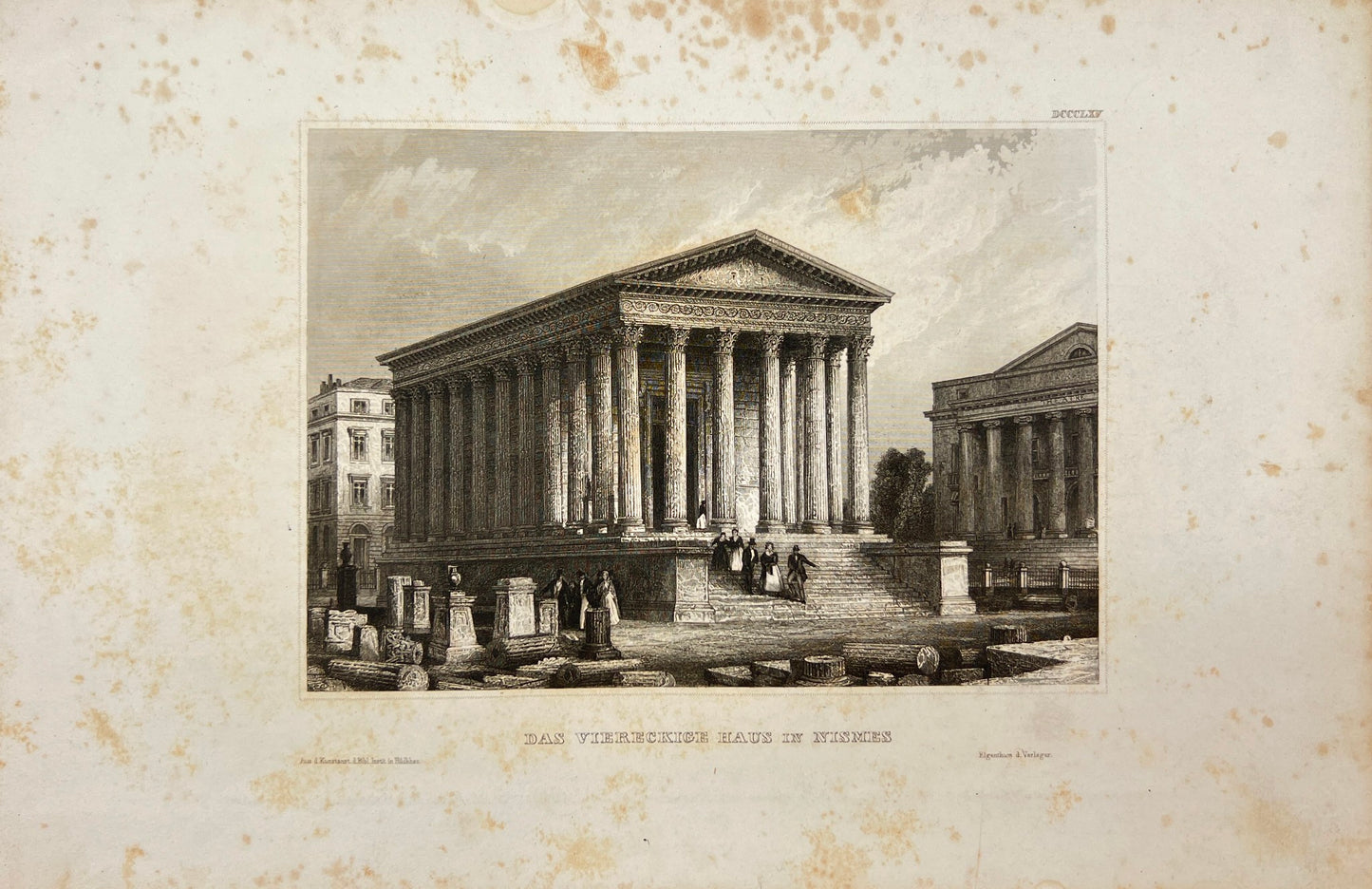 Original Antique Print - Karl Reiss - The Square House in Nismes - Belgium - E5