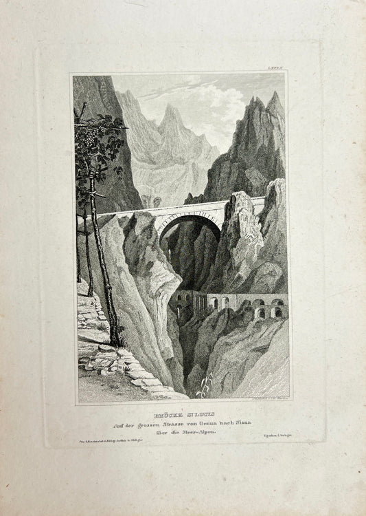 Antique Print - Reiss - Bridge Saint-Louis on the Road from Genoa to Nice - E5