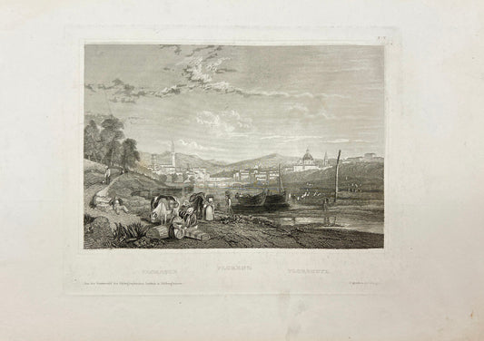 Original Antique Engraving - Karl Reiss - View of Florence - Italy - E5