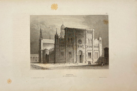 Original Antique Engraving - Karl Reiss - Pavia: the Carthusians. Church - E5