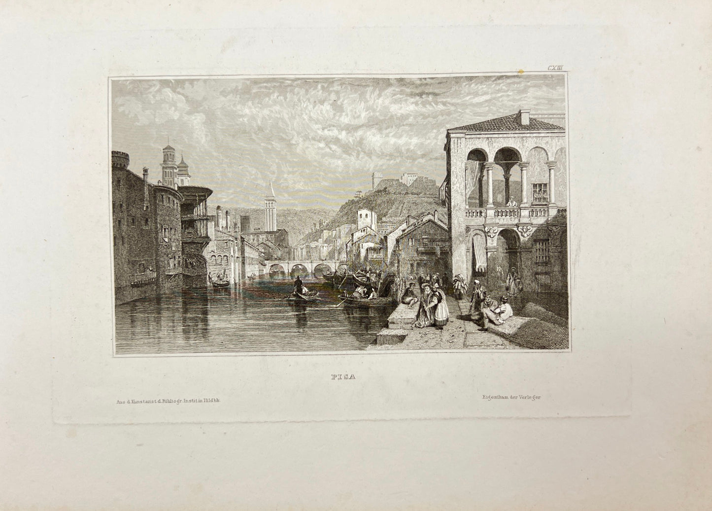 Original Antique Engraving - Karl Reiss - View of Pisa - Italy - E5