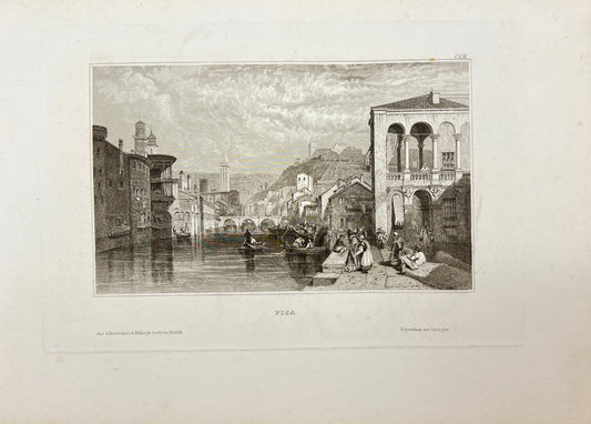 Original Antique Engraving - Karl Reiss - View of Pisa - Italy - E5