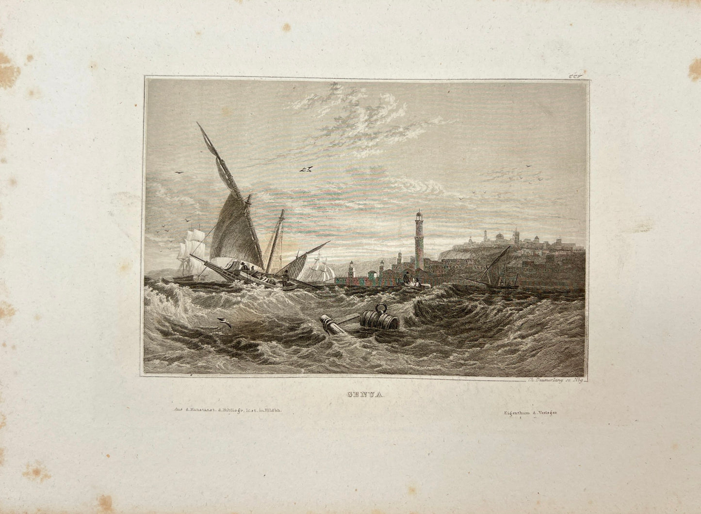 Original Antique Engraving - Karl Reiss - City of Genua - Italy - E5