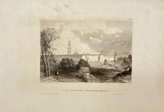 Original Antique Engraving - Karl Reiss - The Sergius Monastery in Troitsk - E5