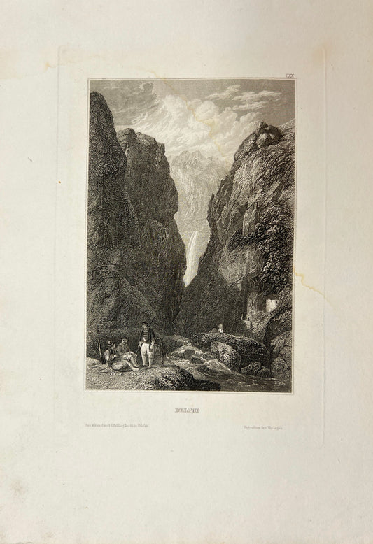 Original Antique Engraving - Karl Reiss - View of Delphi - Greece - E5
