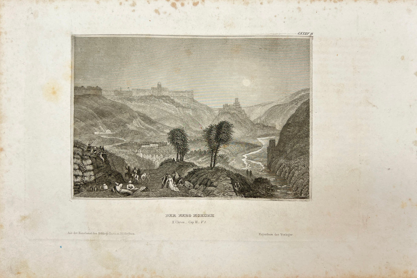 Original Antique Engraving - Karl Reiss - View of Mount Morijan - E5