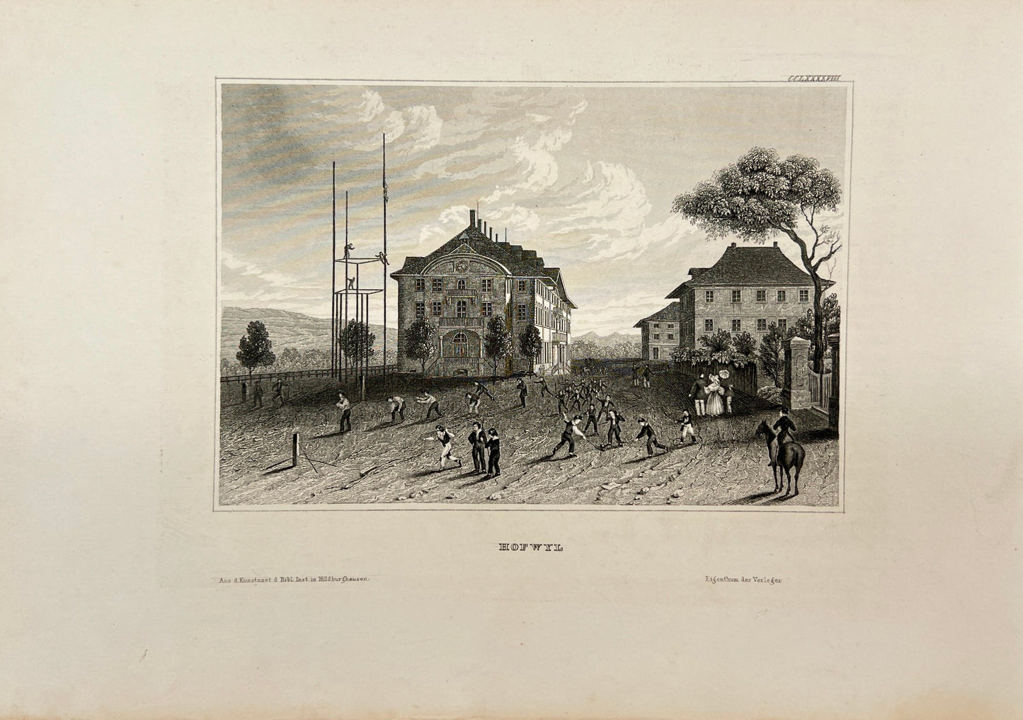 Original Antique Engraving - Karl Reiss - Hofwil Castle - Switzerland - E5