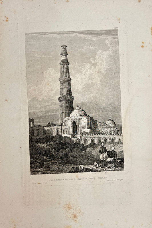 Original Antique Engraving - Karl Reiss - Cootub-Minar, Ruine von Delhi - E5