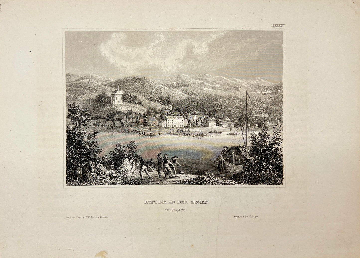 Original Antique Engraving - Karl Reiss - Bettina an der Donau in Ungarn - E5