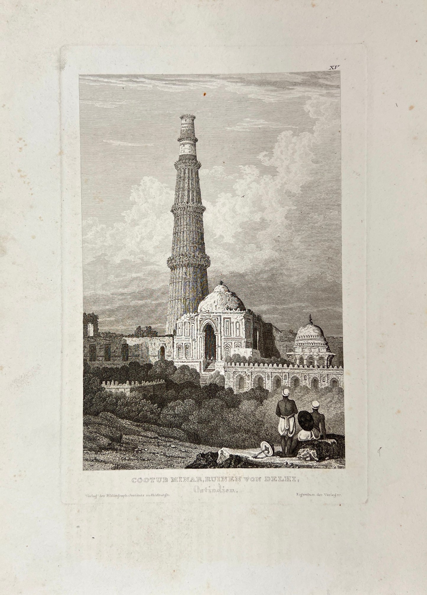 Antique Print - Karl Reiss - Cootub Minar, Ruins of Delhi, Eastern India - E5