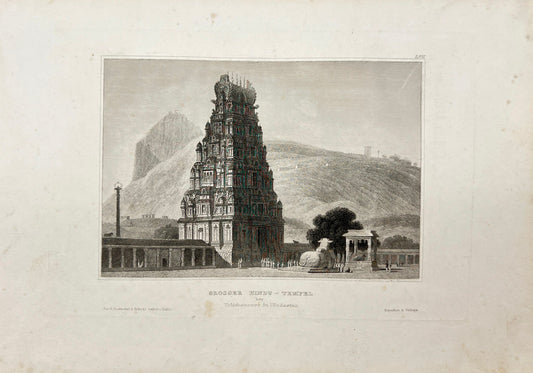 Antique Print - Reiss - Large Hindu temple near Tritchencore in Hindosta - E5