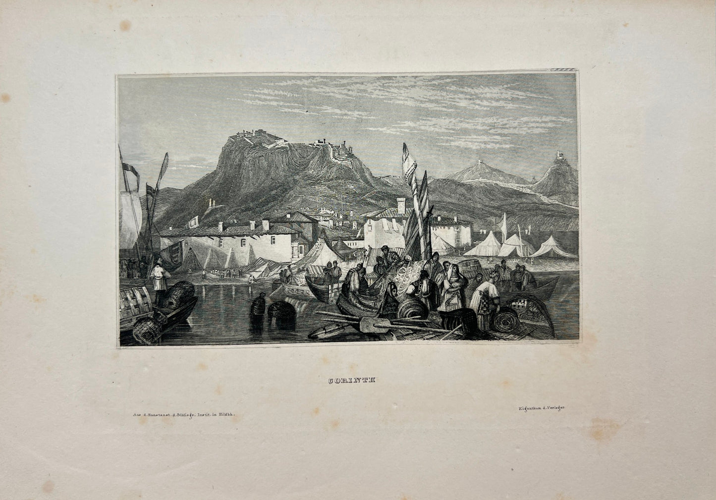 Original Antique Engraving - Karl Reiss - View of Corinth - Greece - E5