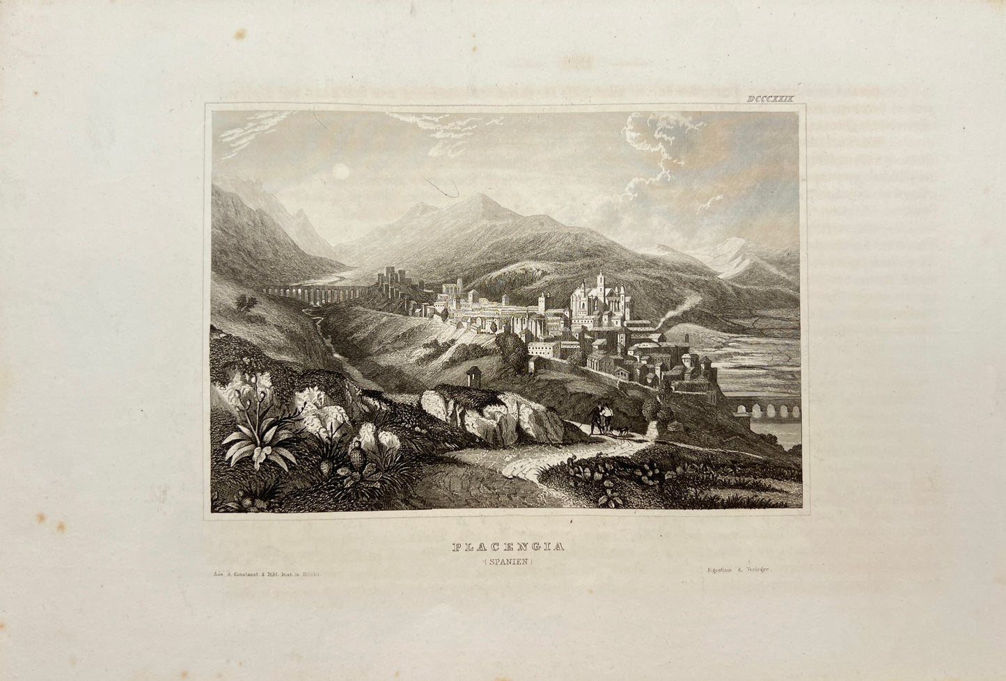 Original Antique Engraving - Karl Reiss - View of Placengia - Spanien - E5
