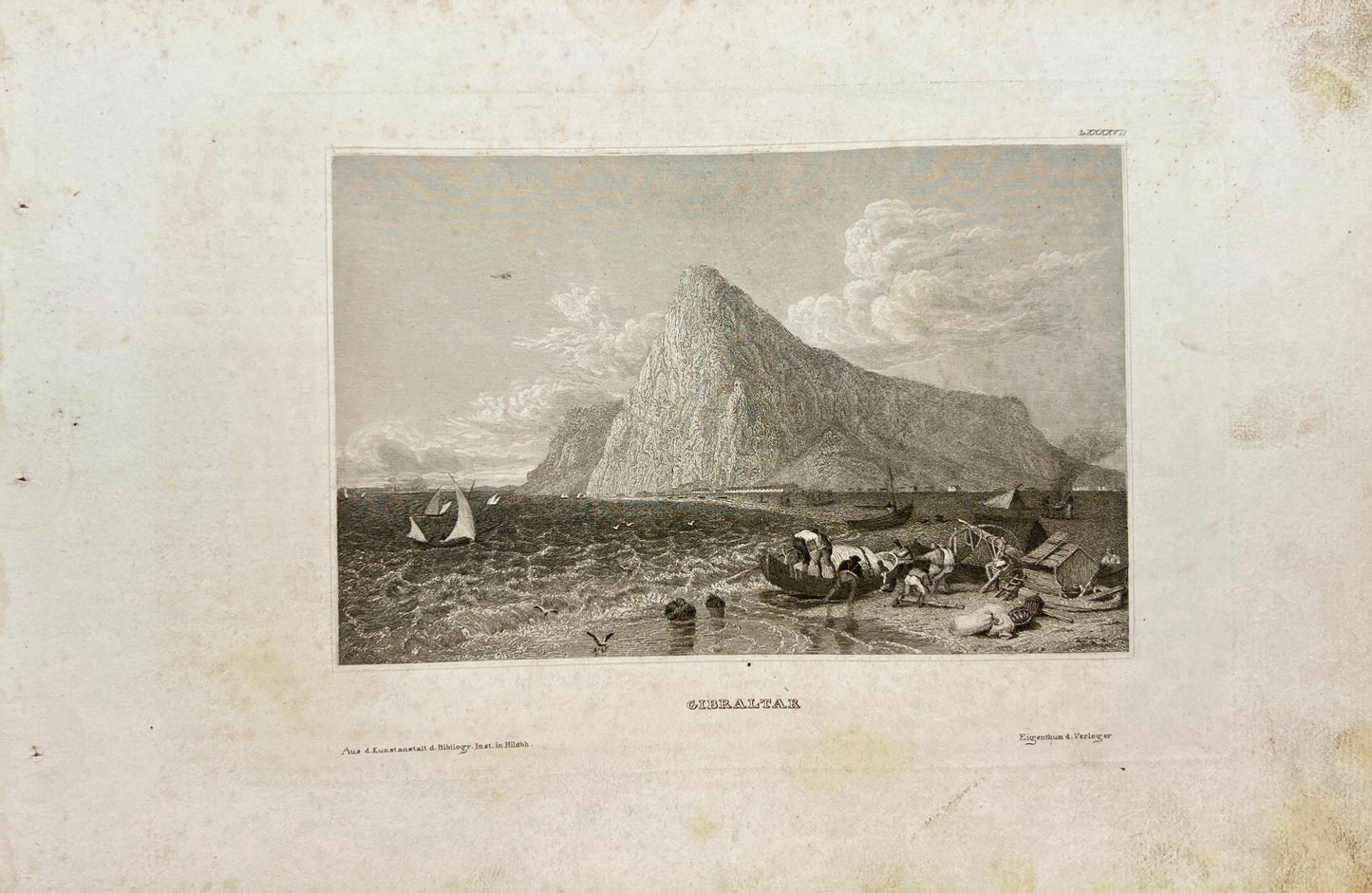 Original Antique Engraving - Karl Reiss - View of Gibraltar - Great Britain - E5