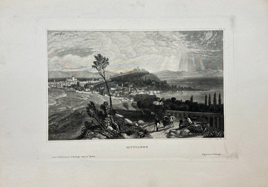 Original Antique Engraving - Karl Reiss - View of Mytilene - Greece - E5