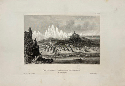 Antique Print - Karl Reiss - The Herrenhuter colony Lichtenfels in Gronland - E5