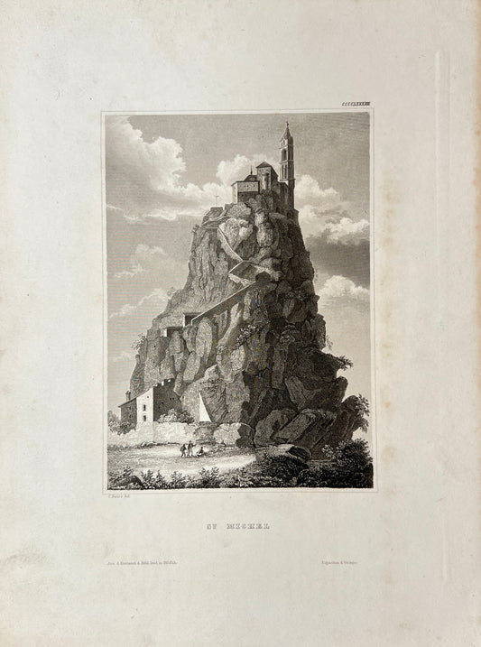 Original Antique Engraving - Karl Reiss - View of St Michel in France - E5