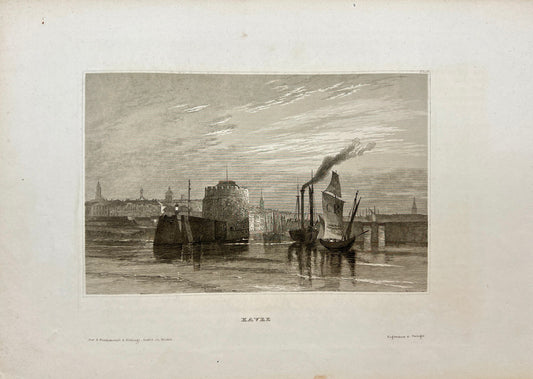 Original Antique Engraving - Karl Reiss - City of Havre in France - E5