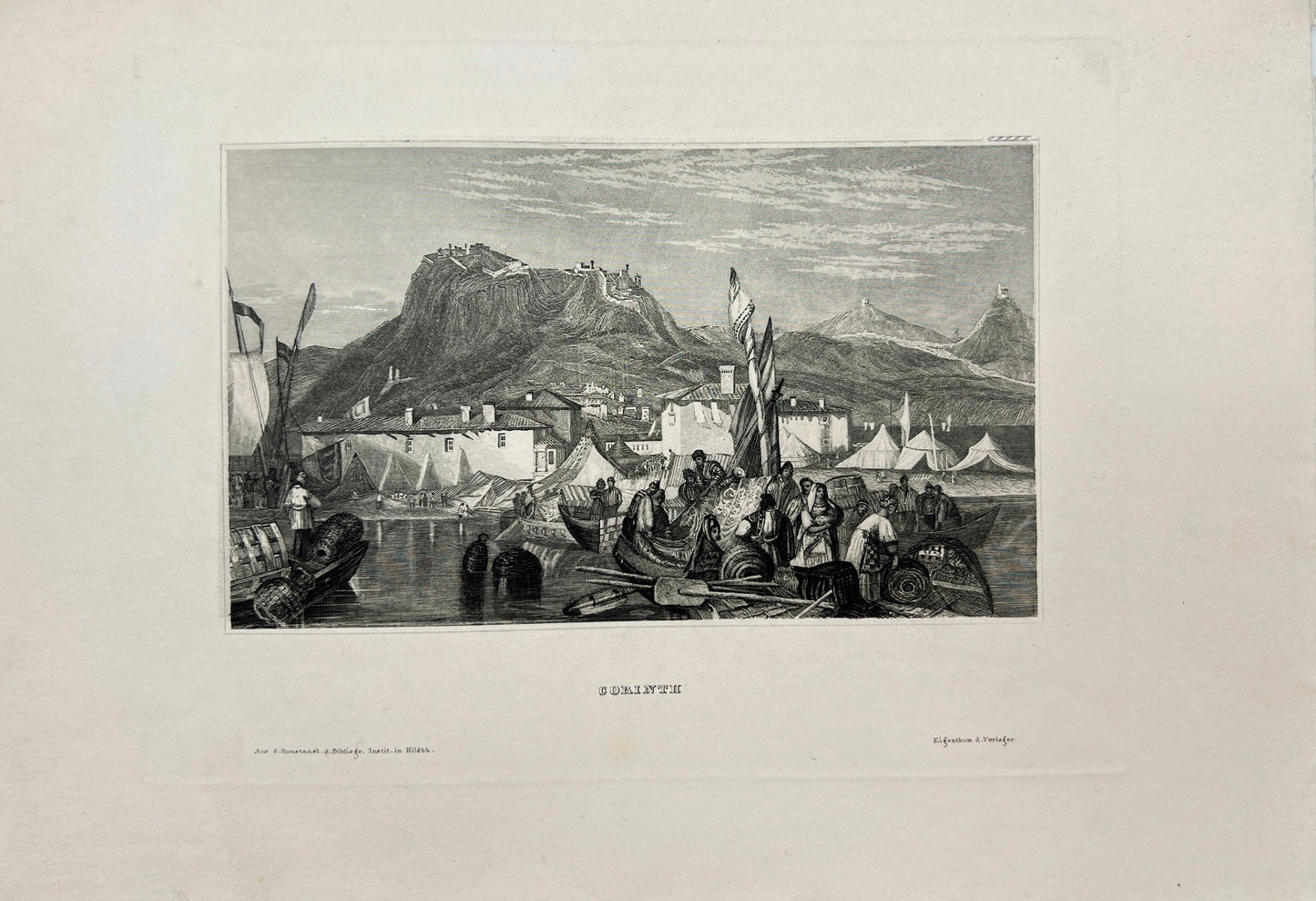 Original Antique Engraving - Karl Reiss - View of Corinth - Greese - E5