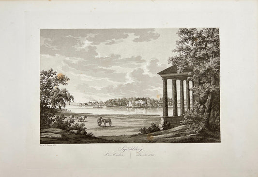 Antique Engraving - Ulrik Thersner - View of Signhildsberg in Sweden - E3