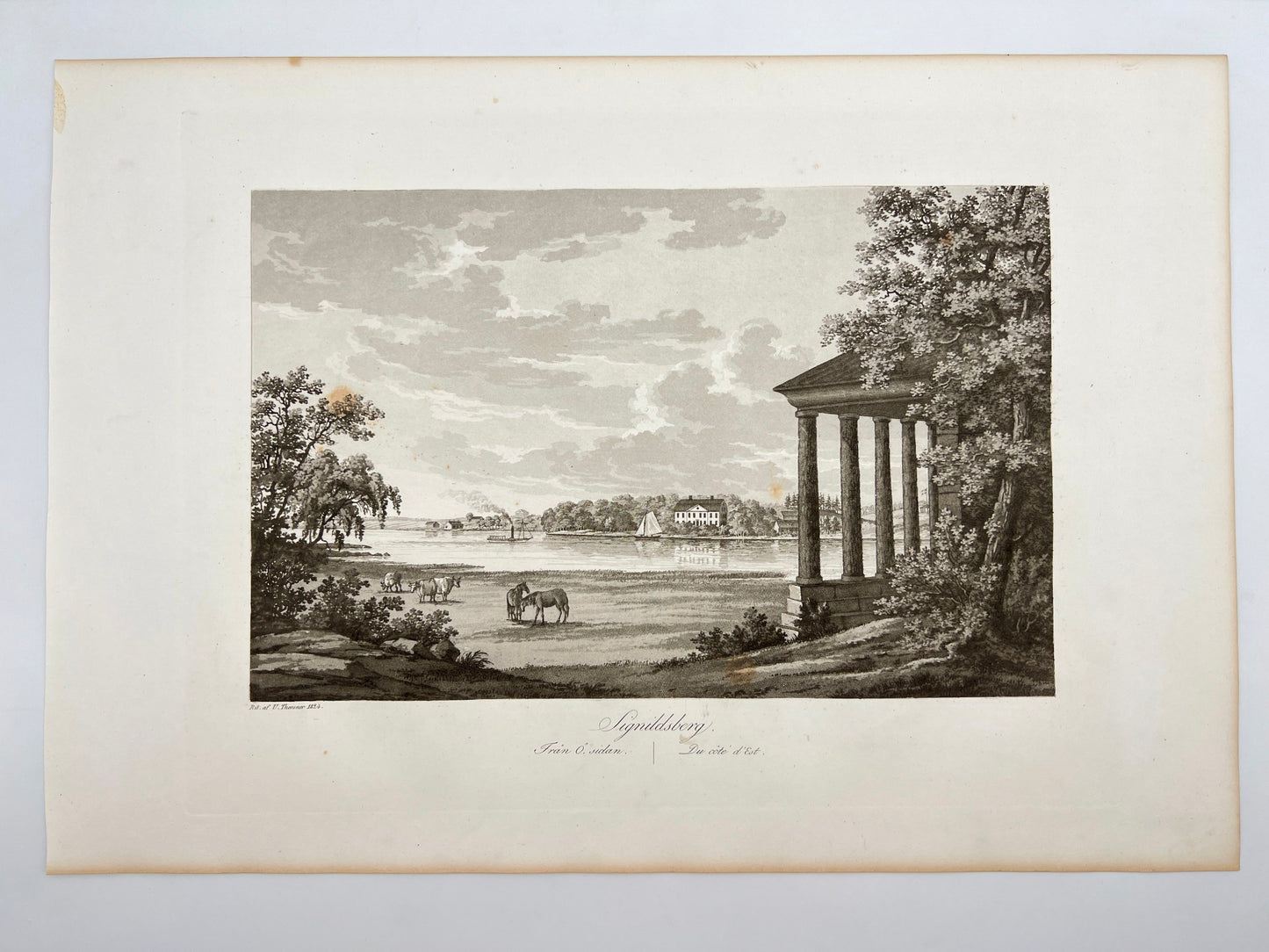 Antique Engraving - Ulrik Thersner - View of Signhildsberg in Sweden - E3