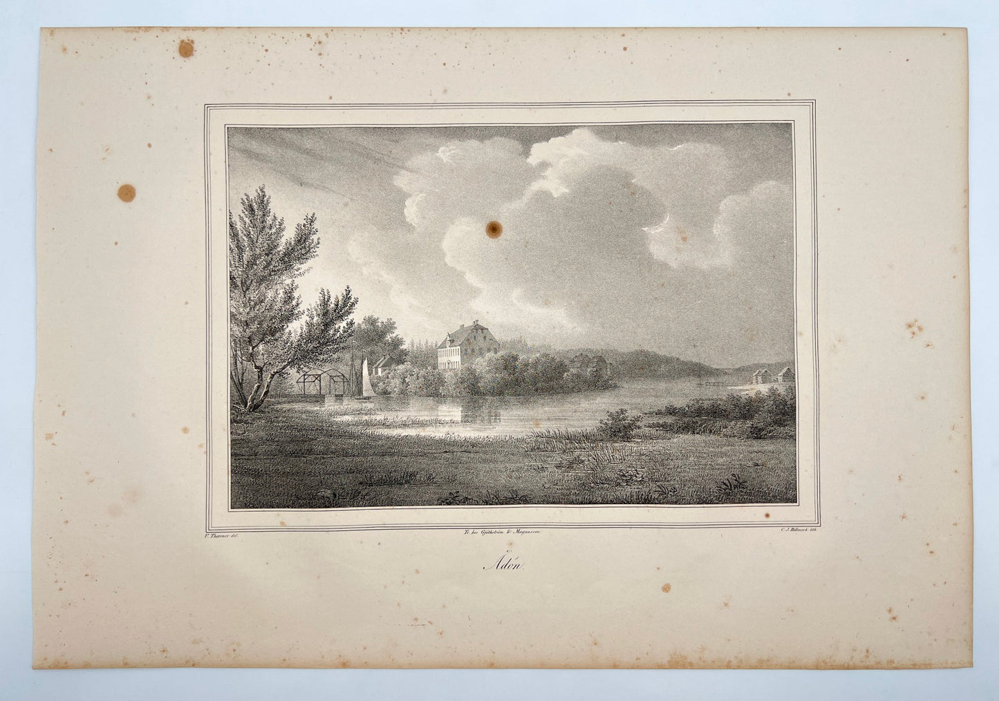 Original Antique Engraving - Ulrik Thersner - View of Adon in Sweden - E3