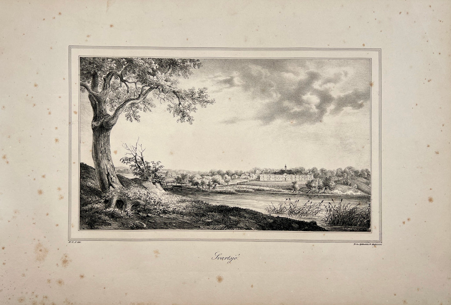 Antique Engraving - Ulrik Thersner - View of Elghammar Castle in Sweden - E3