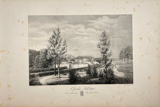 Antique Engraving - Ulrik Thersner - View of Kloster Oesede Castle - E3