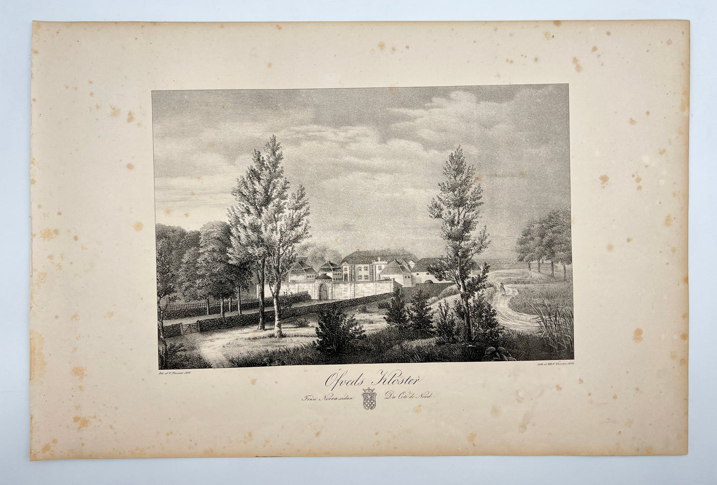 Antique Engraving - Ulrik Thersner - View of Kloster Oesede Castle - E3