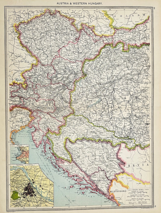 Original Antique Map - Alfred Harmsworth - Austria & Western Hungary - G3