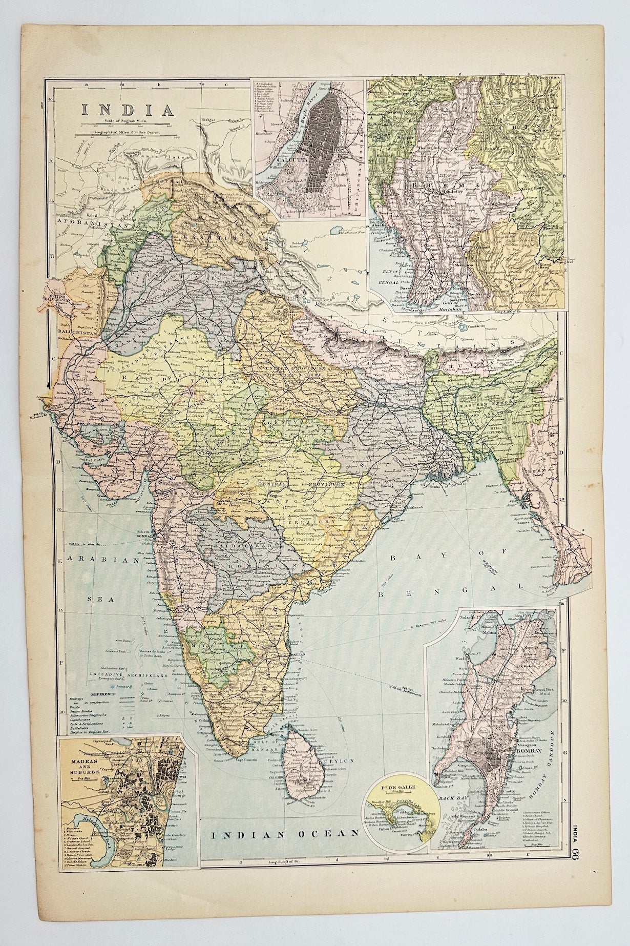 Original Antique Map - George Washington Bacon - India - Indian Ocean - G3