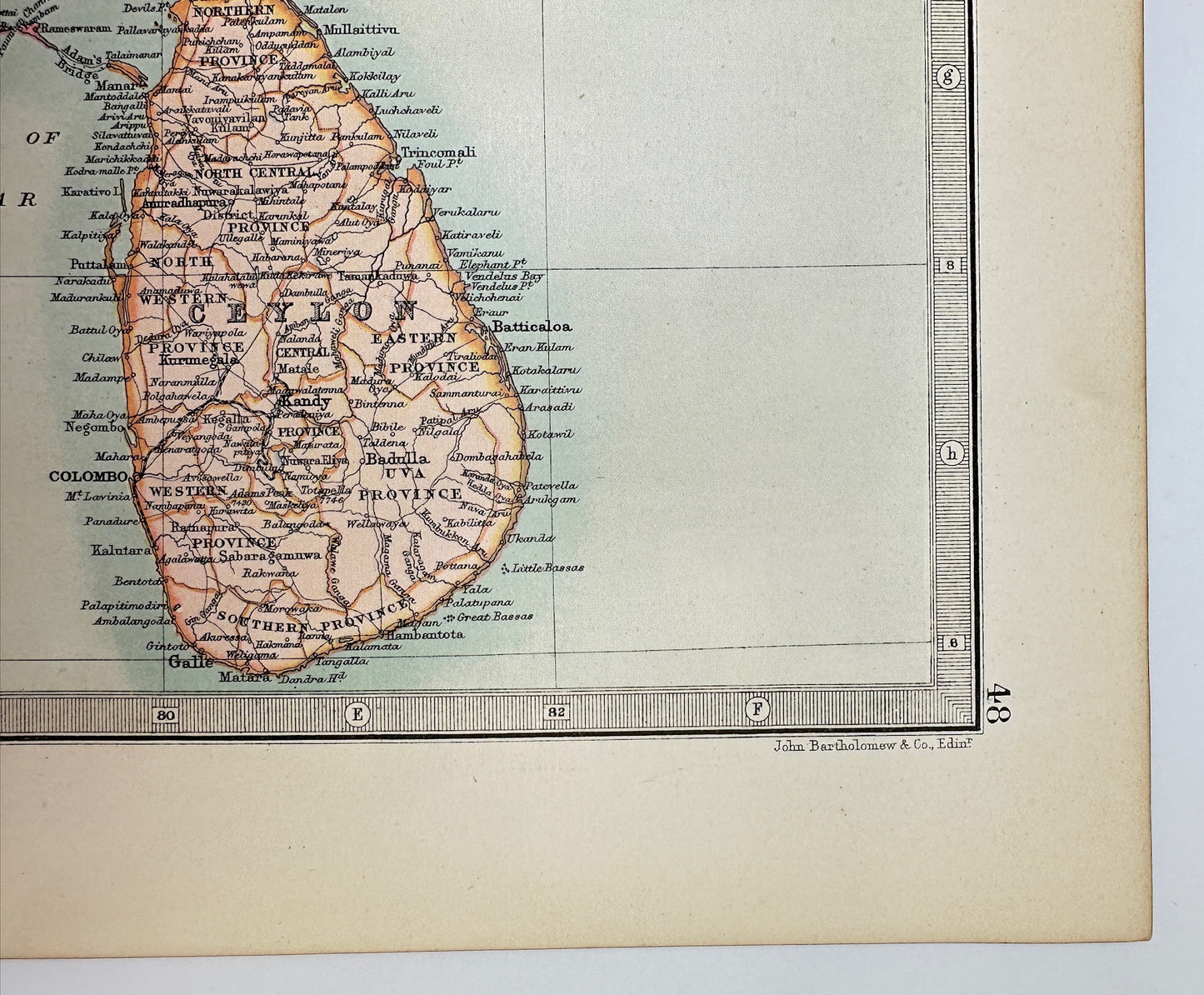 Original Antique Map - John Bartholomew - South India - Madras - Bombay - G3