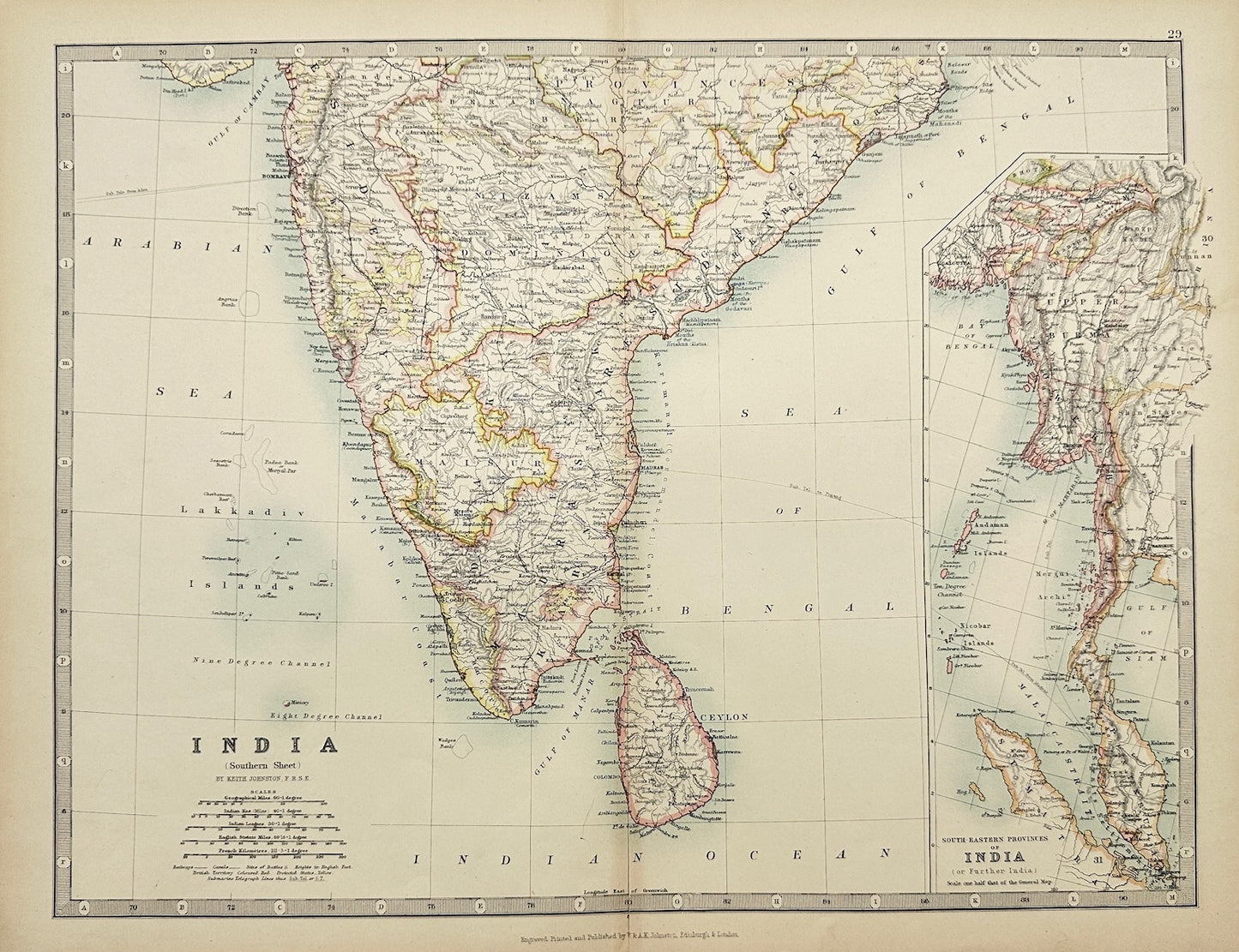Original Antique Map - Alexander Keith Johnston - India, Southern Sheet - G3