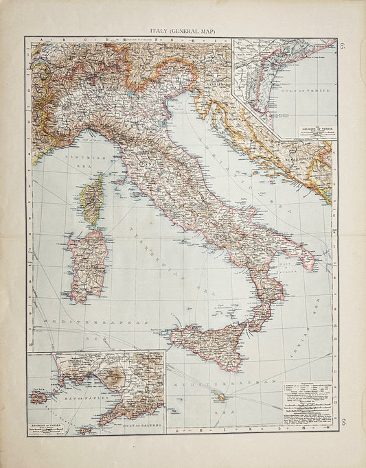 Antique Map - John Bartholomew - Italy, General Map - Venice - Rome - G3