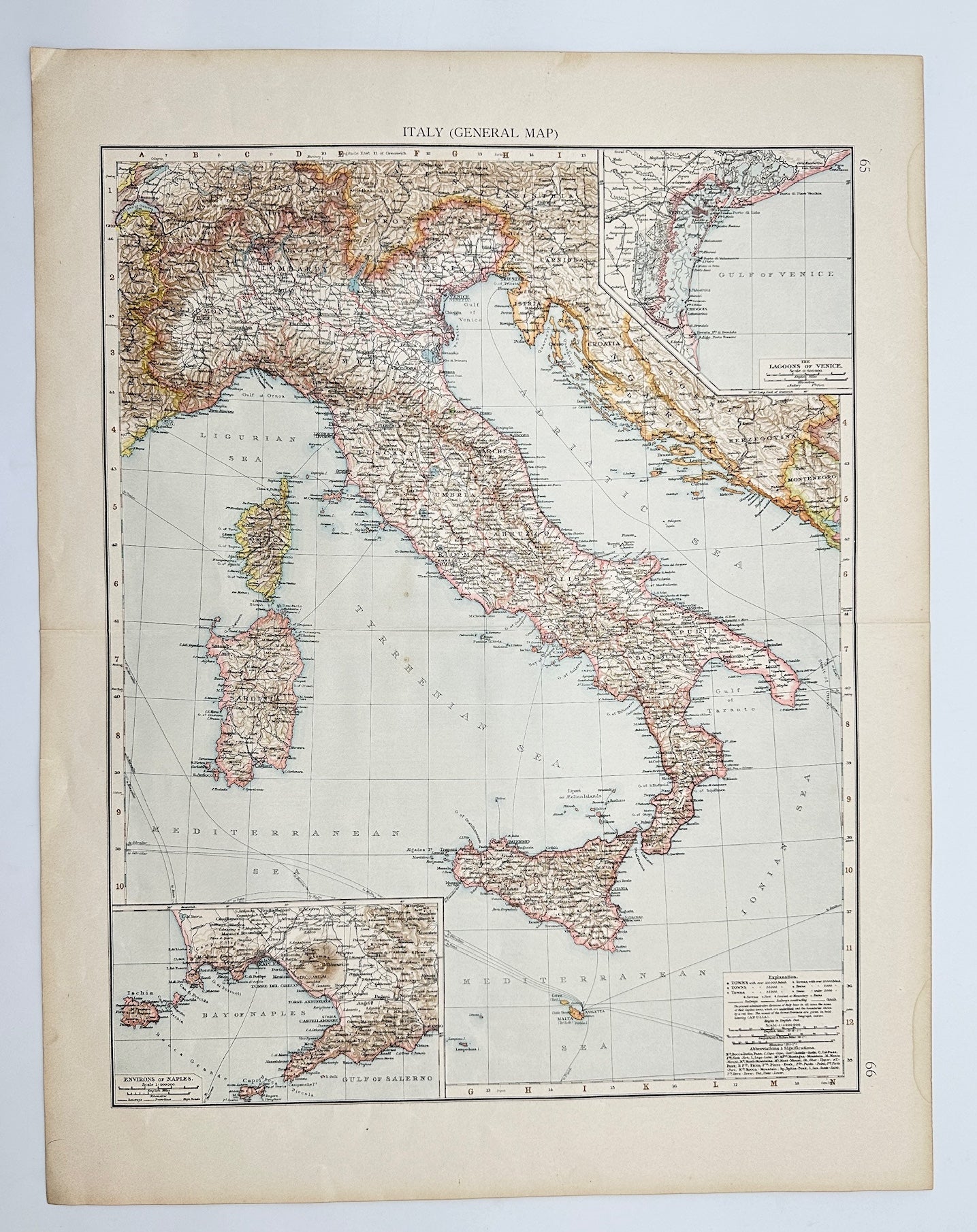 Antique Map - John Bartholomew - Italy, General Map - Venice - Rome - G3