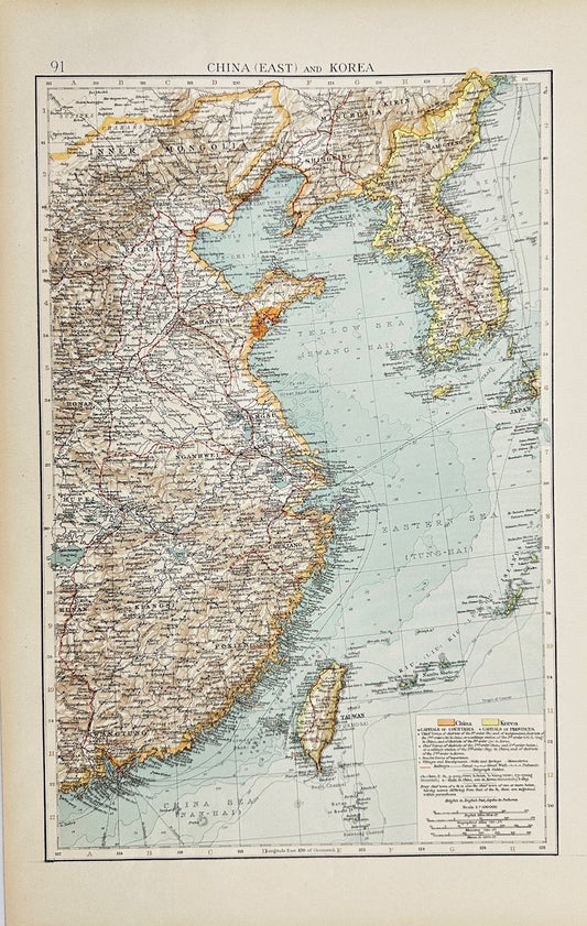 Original Antique Map - The Times Atlas - China (East) and Korea - Taiwan - G3