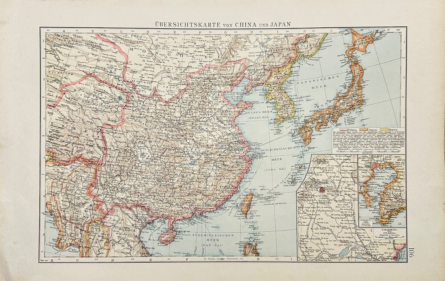 Original Antique Map - The Times Atlas - Overview map of China and Japan - G3