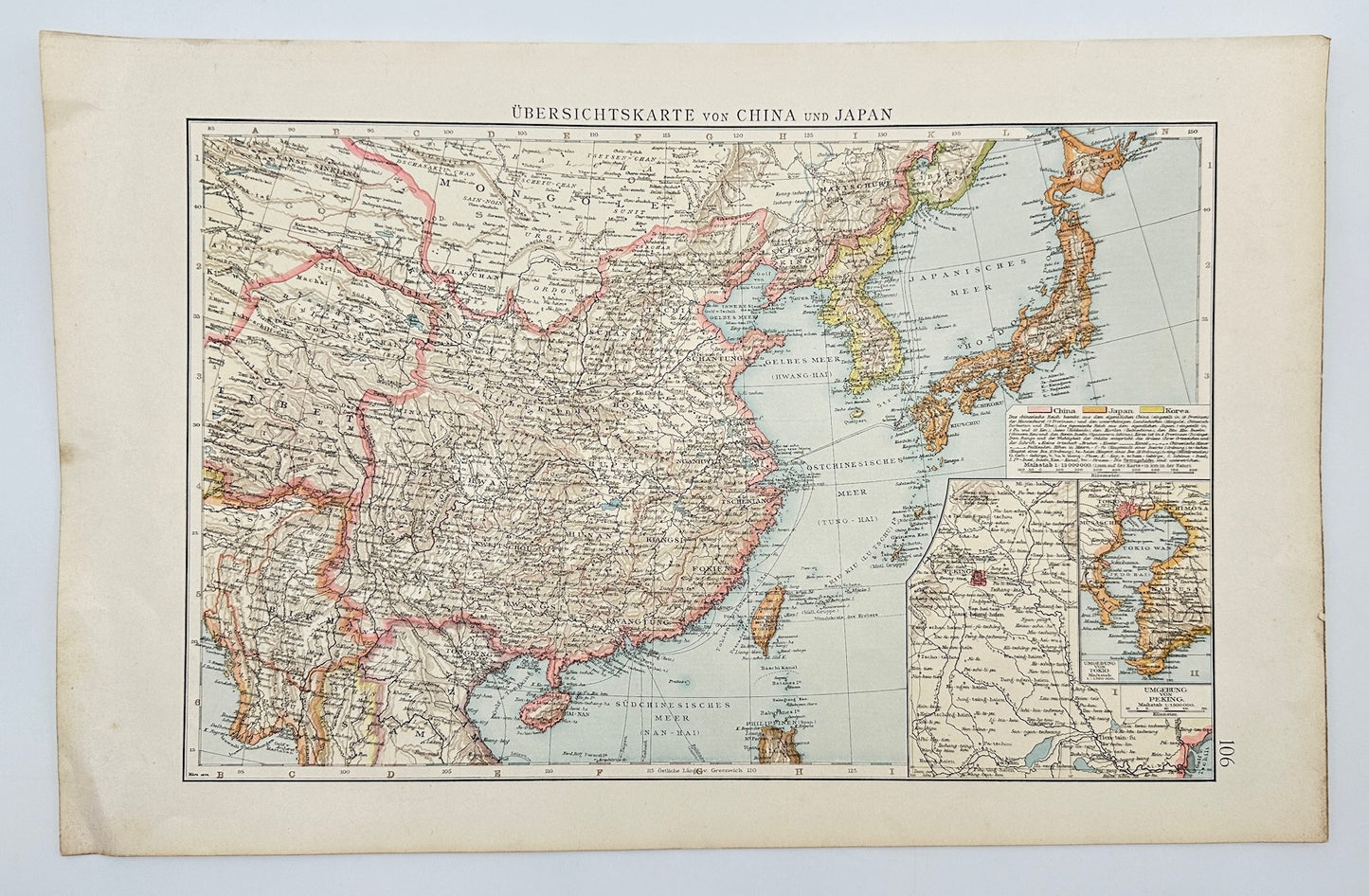 Original Antique Map - The Times Atlas - Overview map of China and Japan - G3