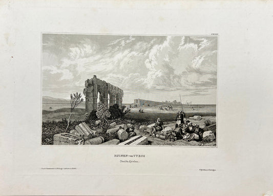 Original Antique Engraving - Karl Reiss - Ruins of Tire (Gate) in Syria - E5