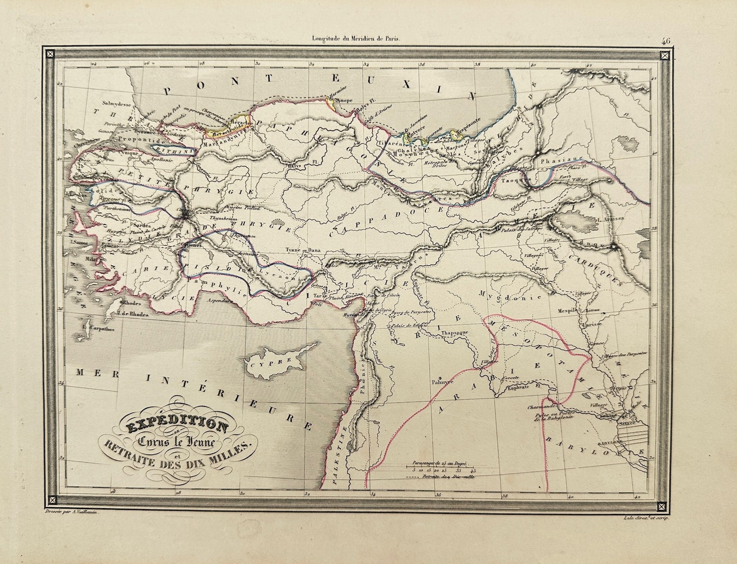 Original Antique Map - Felix Delamarche - Expedition of Cyrus the Young - G3