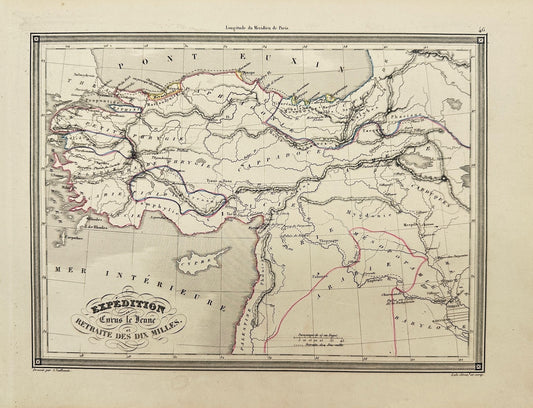 Original Antique Map - Felix Delamarche - Expedition of Cyrus the Young - G3