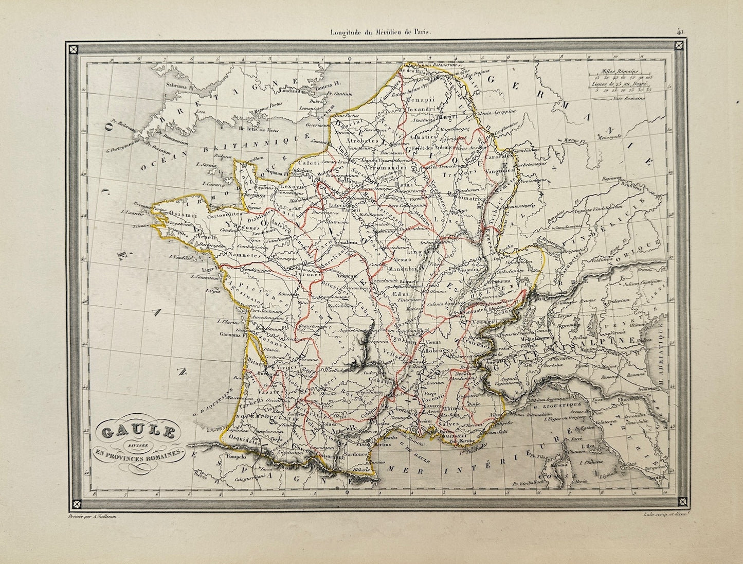 Original Antique Map - Felix Delamarche - Gaul in Roman Provinces - Italy - G3