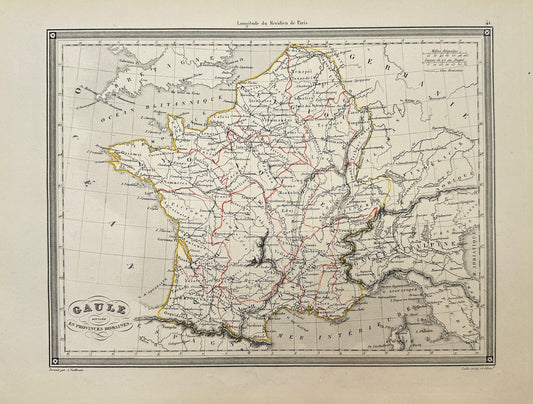 Original Antique Map - Felix Delamarche - Gaul in Roman Provinces - Italy - G3