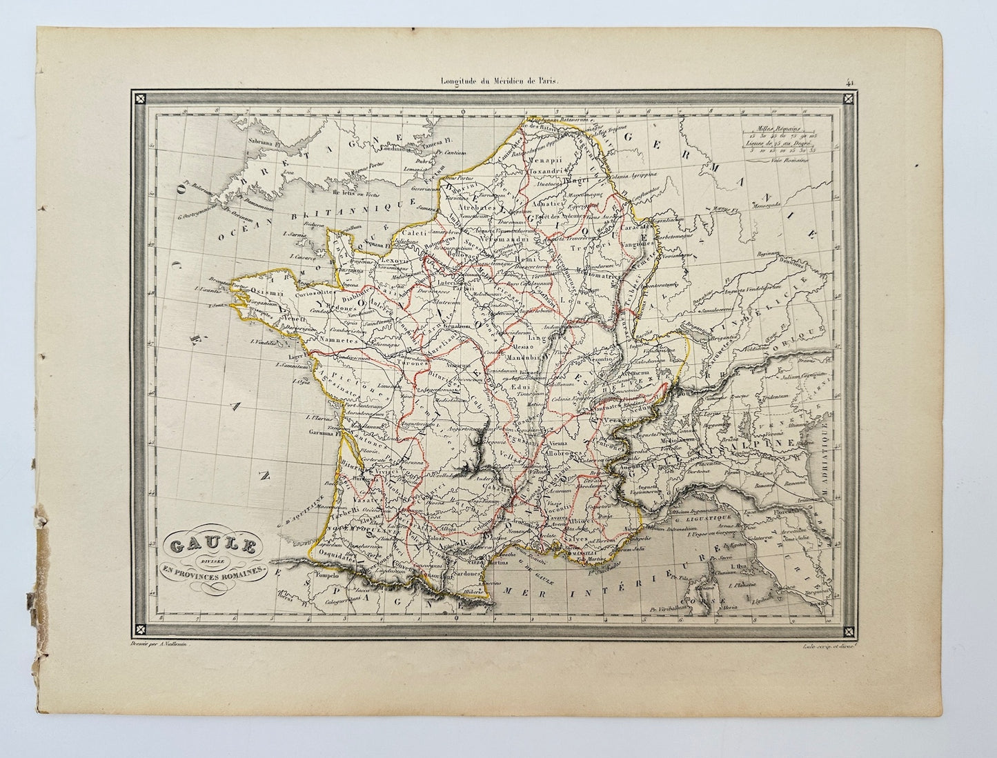 Original Antique Map - Felix Delamarche - Gaul in Roman Provinces - Italy - G3