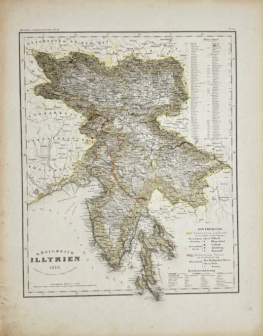 Antique Map - John Ravenstein - Kingdom of Illyria - Meyers Hand-Atlas - G3
