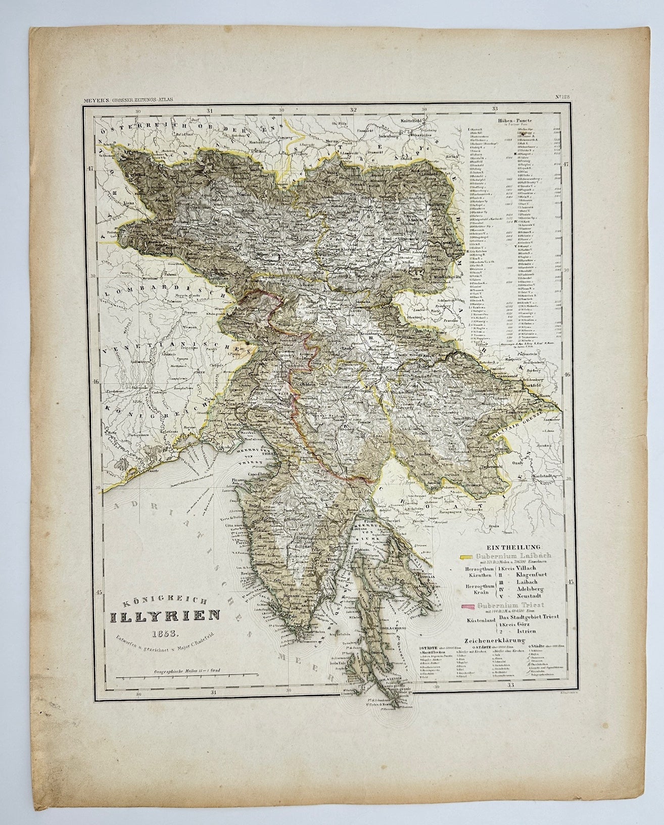 Antique Map - John Ravenstein - Kingdom of Illyria - Meyers Hand-Atlas - G3