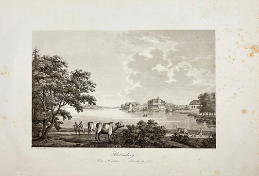 Antique Engraving - Ulrik Thersner - View of Svane Holm Castle in Sweden - E3