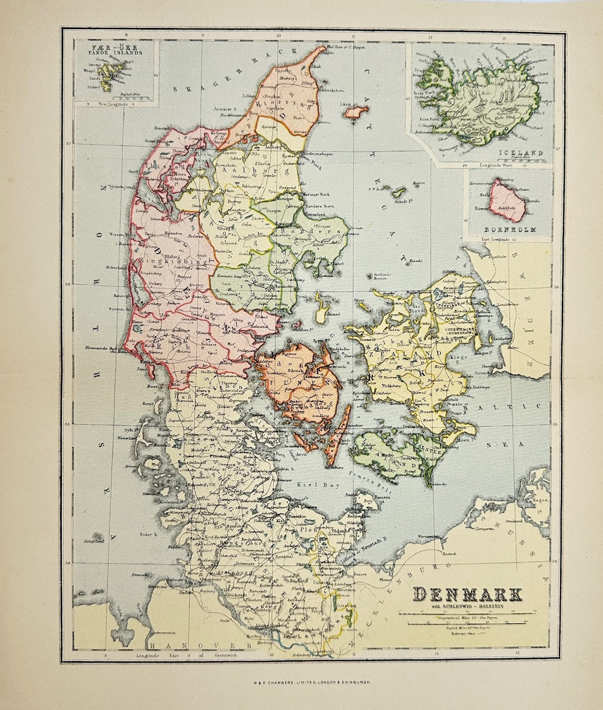 Original Antique Map - John Bartholomew - Denmark - Copenhagen - G3