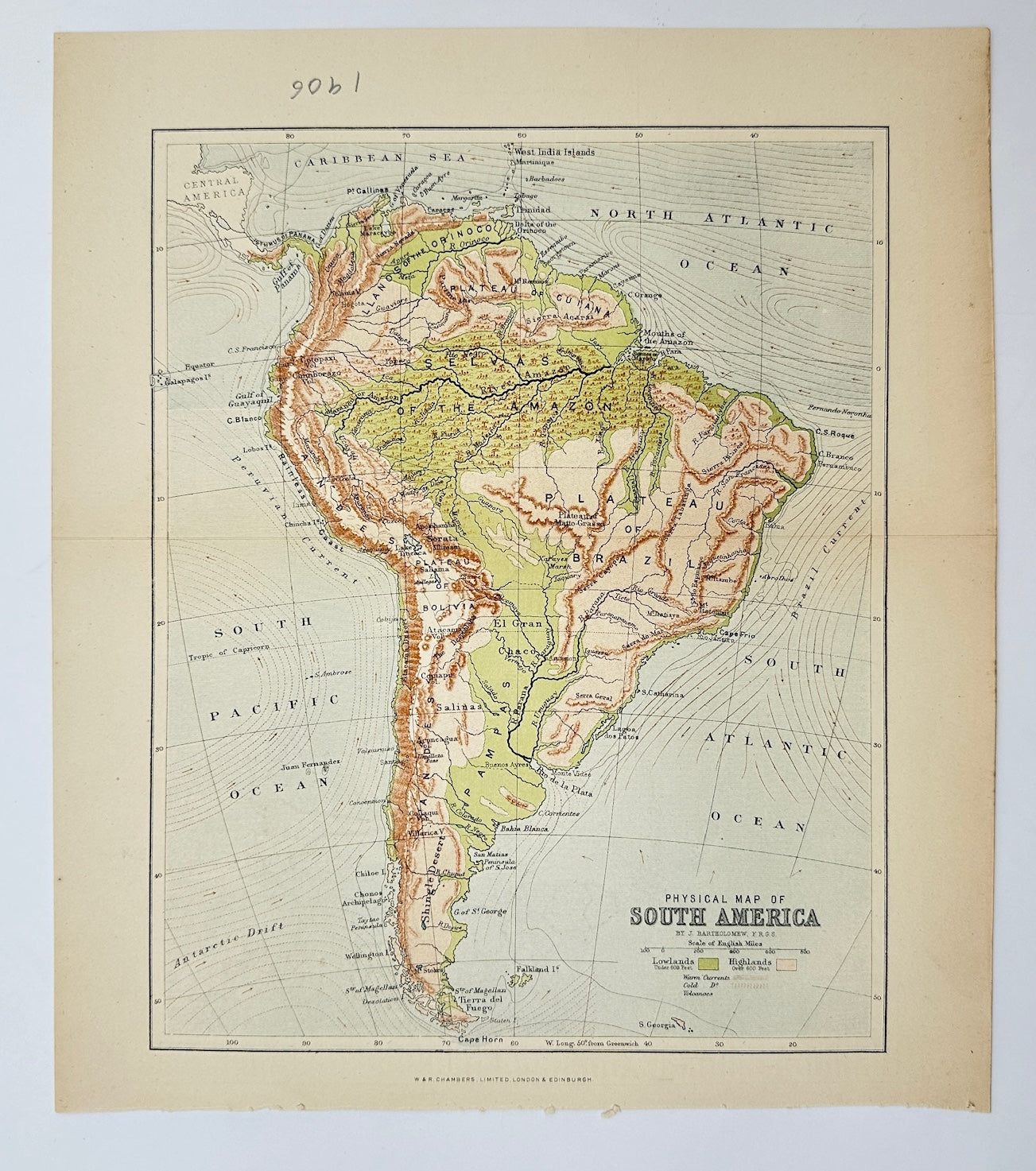 Original Antique Map - John Bartholomew - South America - Pacific Ocean - G3