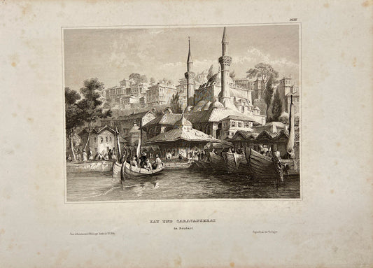 Original Antique Engraving - Karl Reiss - Kay und Caravanserai in Scutari - E5